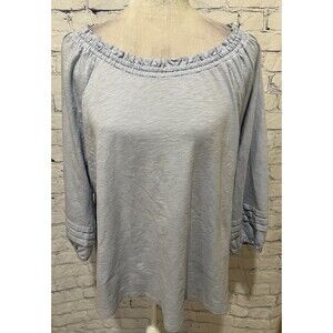 J. Jill light blue cotton blend boat neck top blouse size L